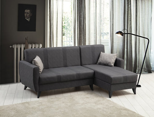 Ecksofa Schlaffunktion mit Chaiselongue Rechts, 3-Sitzer, aus Stoff, Zaden Grau