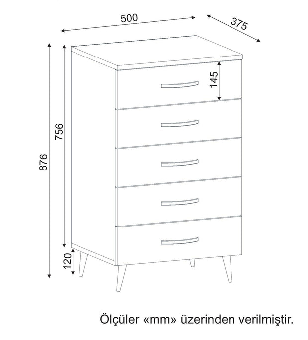 Nachttisch mit 5 schubladen, Cemre 5C Nussbaum (4)