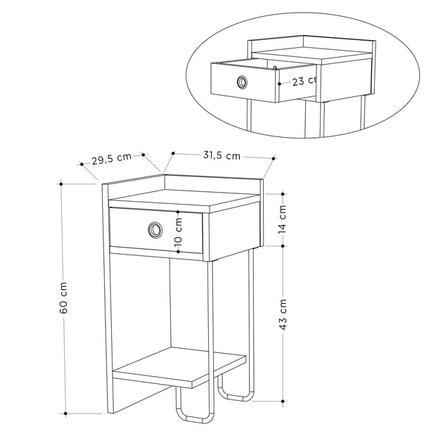 Nachttisch mit 1 schublade, Sirius Left V2 Weiß (13)