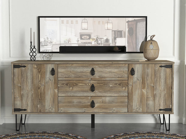 Sideboard mit 3 schubladen und 2 türen, Patik Natürlich