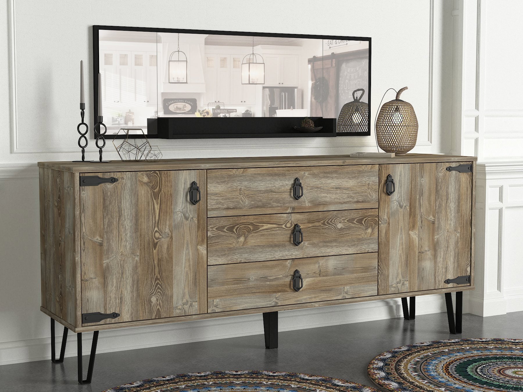 Sideboard mit 3 schubladen und 2 türen, Patik Natürlich (1)