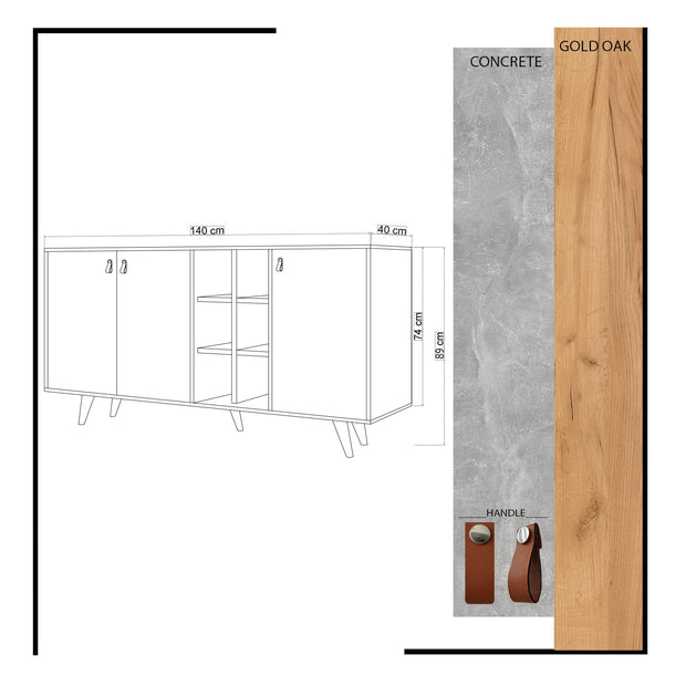 Sideboard mit 3 türen, Prilika Grau (4)