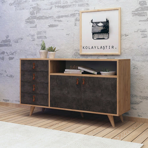 Sideboard mit 4 schubladen und 2 türen, Pagina Grau (1)