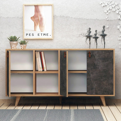 Sideboard mit 3 türen, Planky Grau (1)