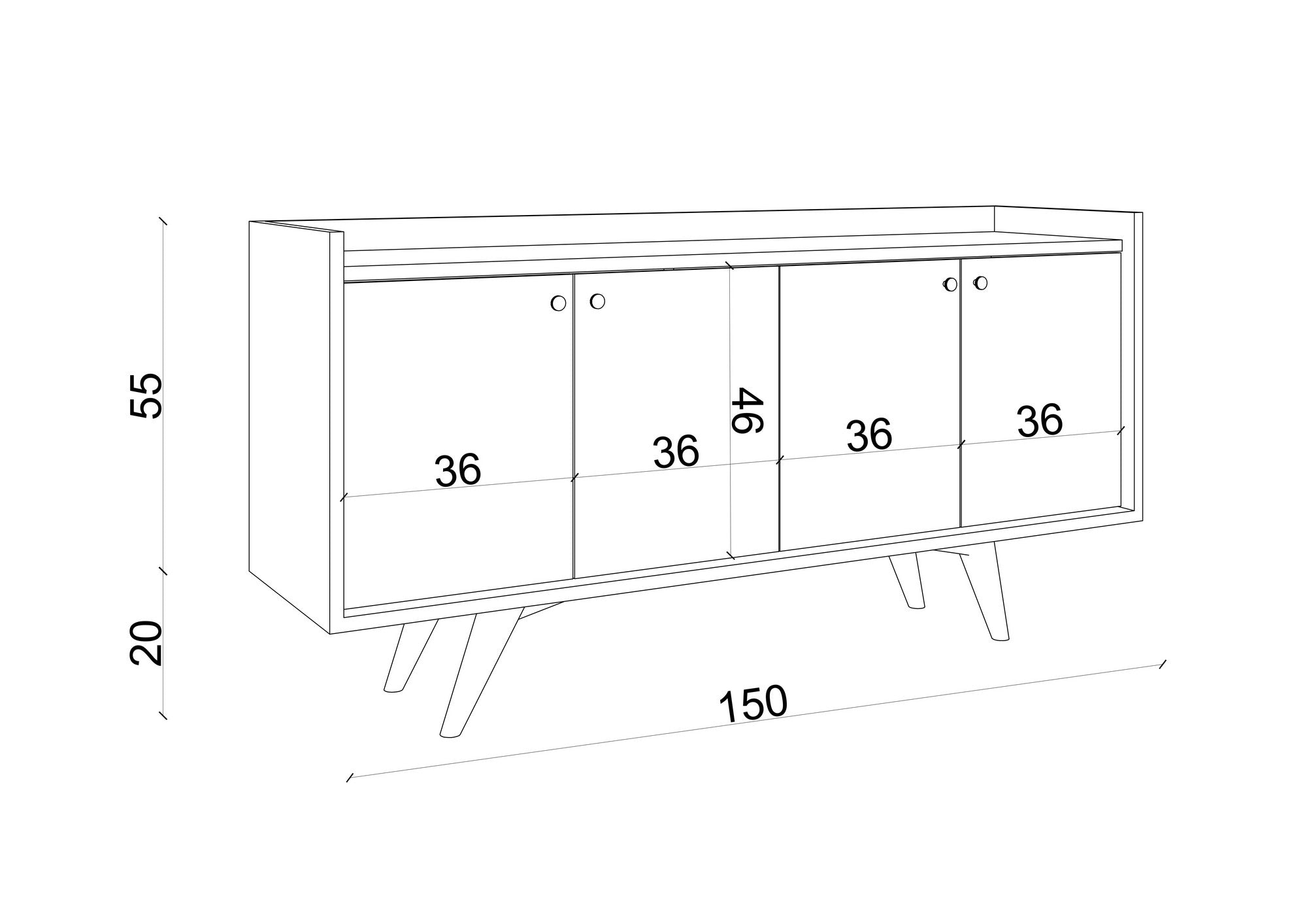 Sideboard mit 4 türen, Bergen Weiß (4)