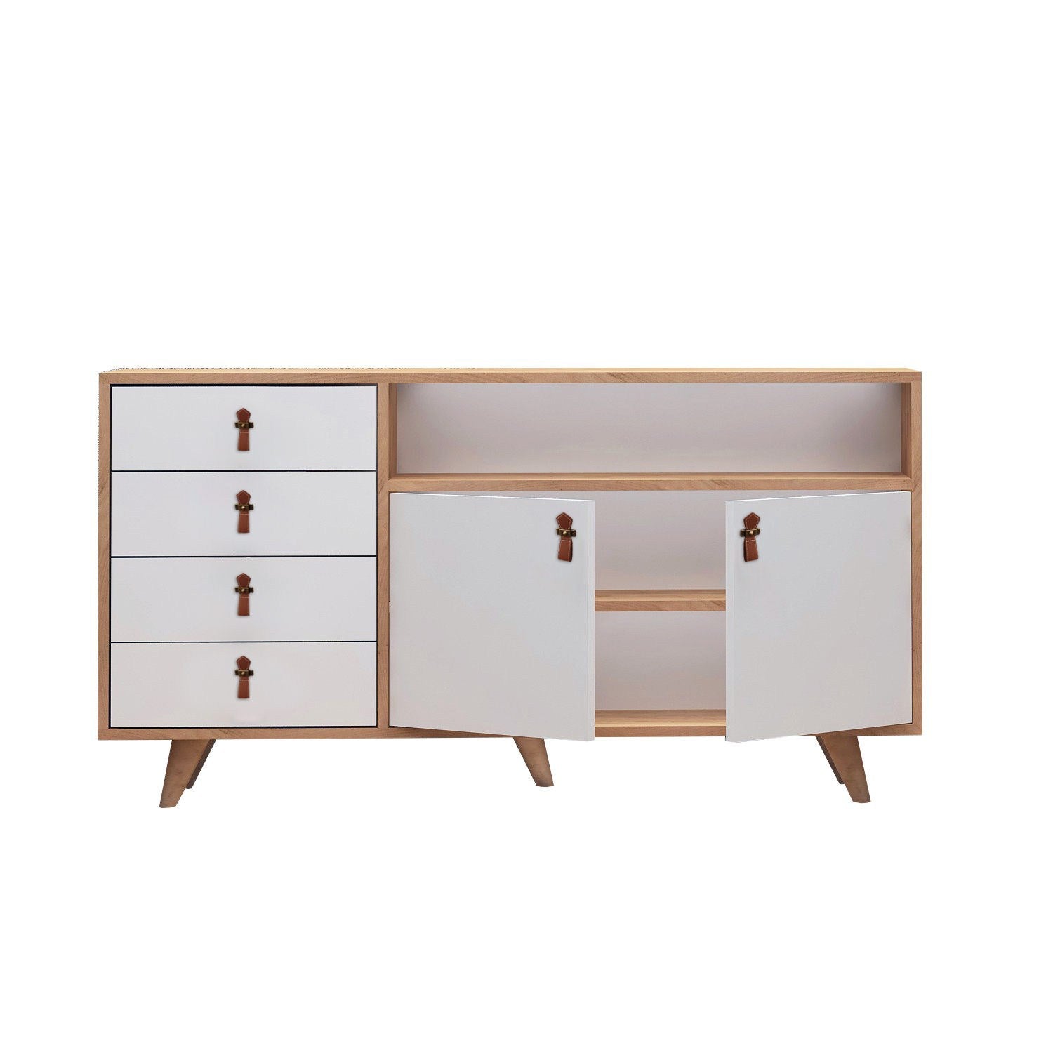 Sideboard mit 4 schubladen und 2 türen, Lavina Weiß (2)