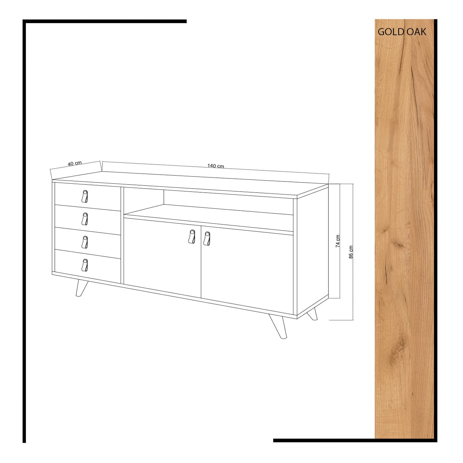 Sideboard mit 4 schubladen und 2 türen, Lavina Weiß (3)