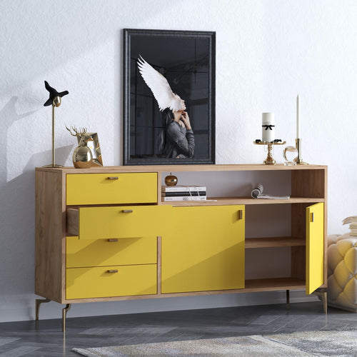 Sideboard mit 4 schubladen und 2 türen, Li̇ora Gelb (1)