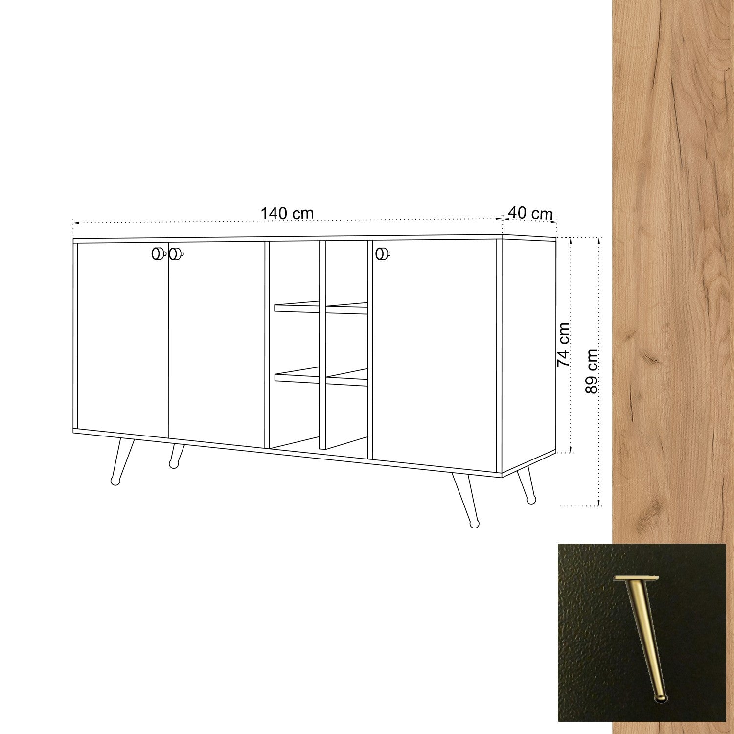 Sideboard mit 3 türen, Vei̇t Eiche (4)