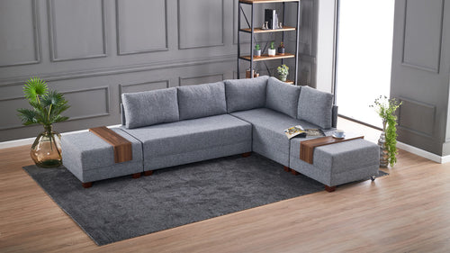 Ecksofa Schlaffunktion mit Chaiselongue Rechts, 5-Sitzer, aus Stoff, Fly Grau (1)