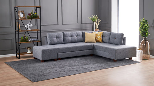 Ecksofa Schlaffunktion mit Chaiselongue Rechts, 3-Sitzer, aus Stoff, Manama Grau