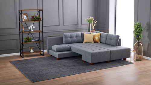 Ecksofa Schlaffunktion mit Chaiselongue Rechts, 3-Sitzer, aus Stoff, Manama Grau (1)