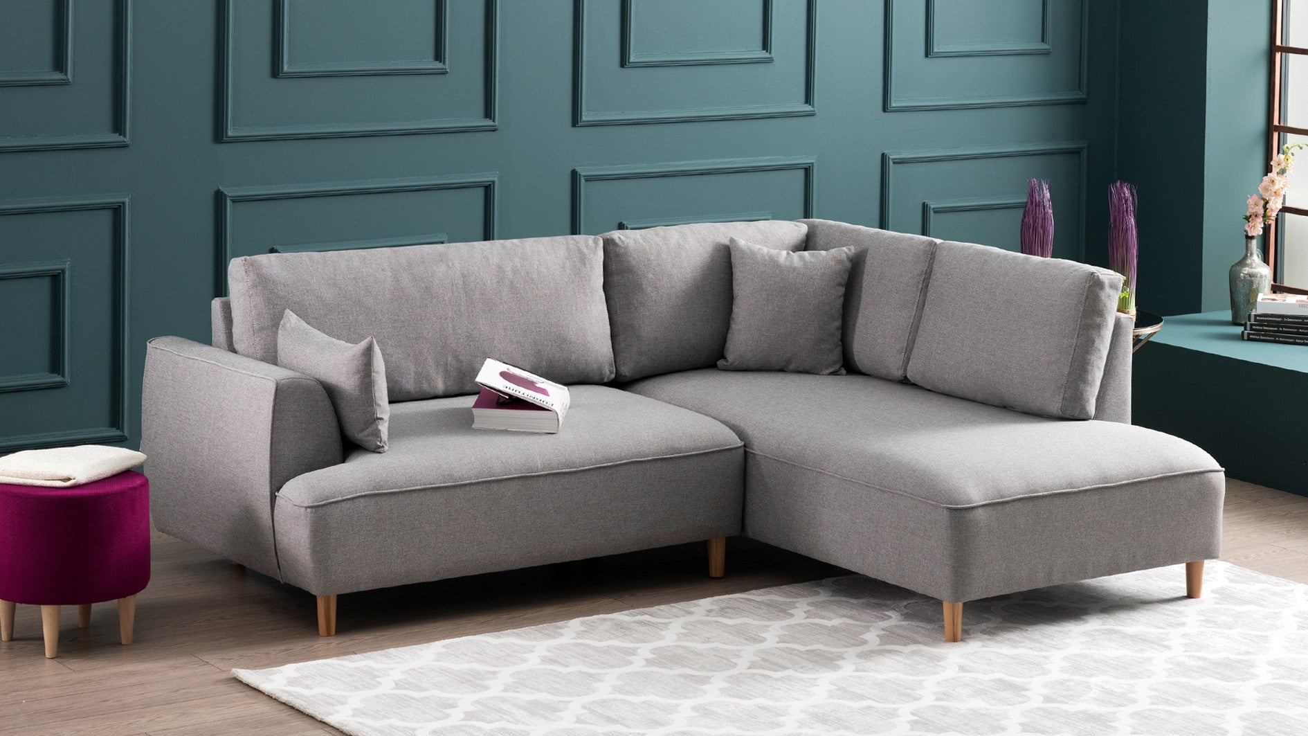 Ecksofa mit Chaiselongue Rechts, 3-Sitzer, aus Stoff, Felix Extra Grau