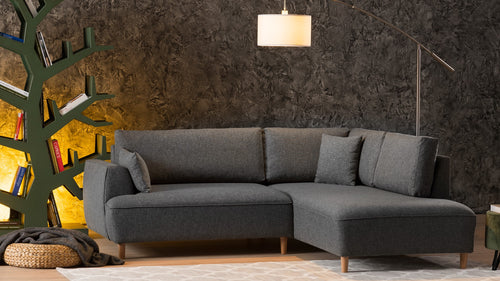 Ecksofa mit Chaiselongue Rechts, 3-Sitzer, aus Stoff, Felix Extra Grau