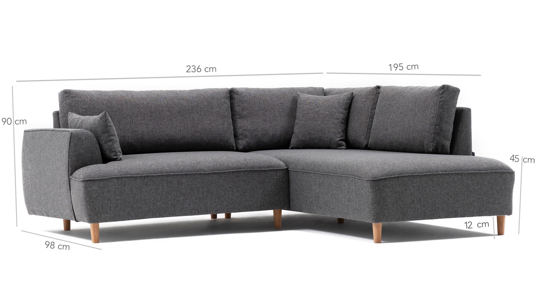 Ecksofa mit Chaiselongue Rechts, 3-Sitzer, aus Stoff, Felix Extra Grau (4)