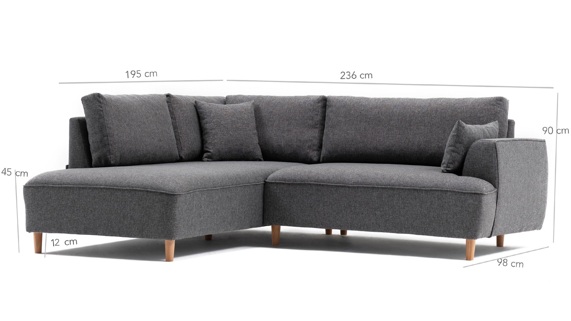 Ecksofa mit Chaiselongue Links, 3-Sitzer, aus Stoff, Felix Extra Grau (4)