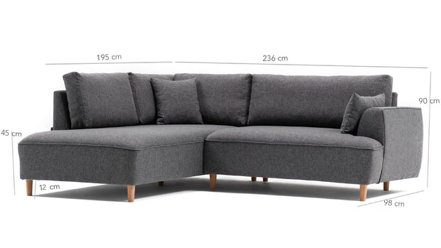 Ecksofa mit Chaiselongue Links, 3-Sitzer, aus Stoff, Felix Extra Grau (4)