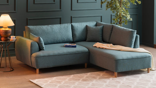 Ecksofa mit Chaiselongue Rechts, 3-Sitzer, aus Stoff, Felix Extra Türkis