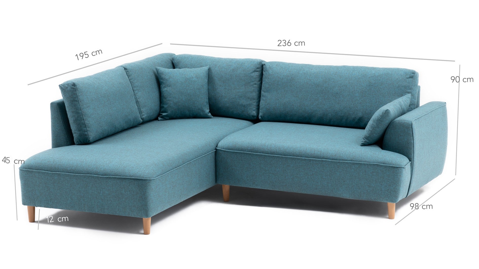 Ecksofa mit Chaiselongue Links, 3-Sitzer, aus Stoff, Felix Extra Türkis (2)