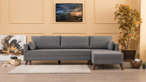 Ecksofa mit Chaiselongue Rechts, 3-Sitzer, aus Stoff, Bella 1 Grau