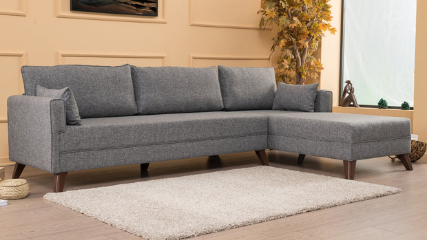 Ecksofa mit Chaiselongue Rechts, 3-Sitzer, aus Stoff, Bella 1 Grau (2)