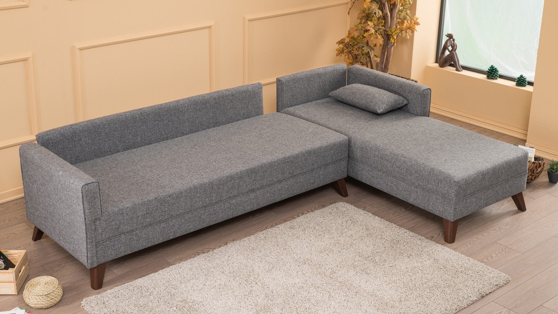 Ecksofa mit Chaiselongue Rechts, 3-Sitzer, aus Stoff, Bella 1 Grau (3)