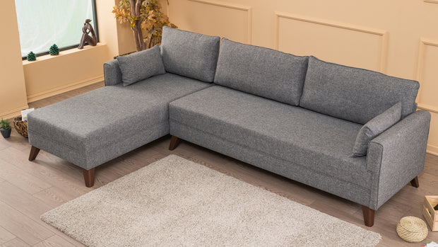 Ecksofa mit Chaiselongue Links, 3-Sitzer, aus Stoff, Bella 1 Grau (1)