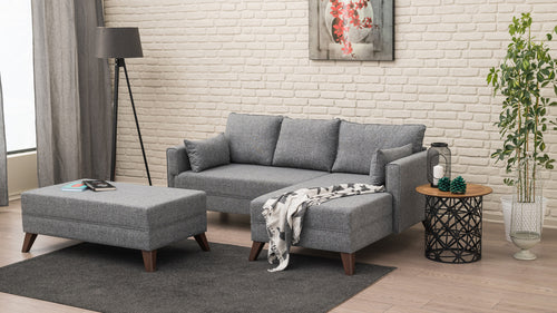 Ecksofa Schlaffunktion mit Chaiselongue Rechts, 4-Sitzer, aus Stoff, Bella 2 Grau