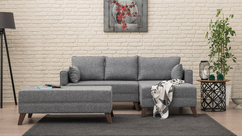 Ecksofa Schlaffunktion mit Chaiselongue Rechts, 4-Sitzer, aus Stoff, Bella 2 Grau (1)