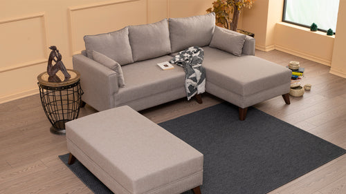 Ecksofa Schlaffunktion mit Chaiselongue Rechts, 4-Sitzer, aus Stoff, Bella 2 Creme (1)