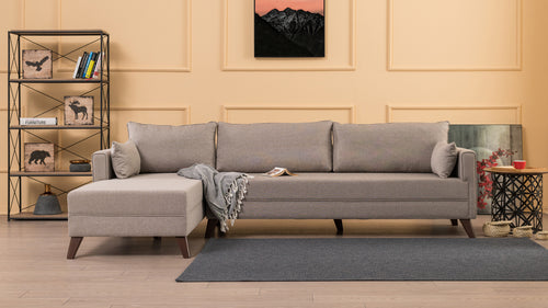 Ecksofa mit Chaiselongue Links, 3-Sitzer, aus Stoff, Bella 1 Creme