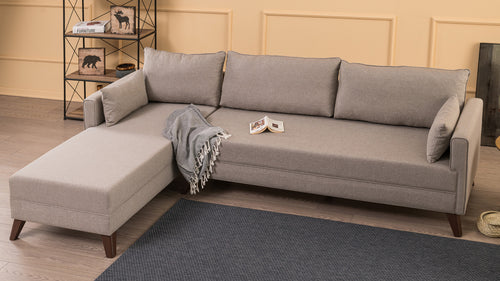 Ecksofa mit Chaiselongue Links, 3-Sitzer, aus Stoff, Bella 1 Creme (1)