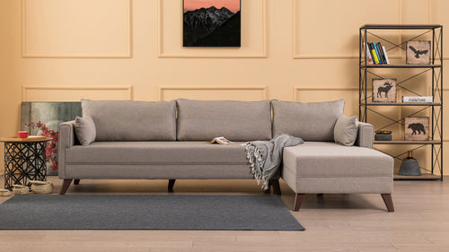 Ecksofa mit Chaiselongue Rechts, 3-Sitzer, aus Stoff, Bella 1 Creme