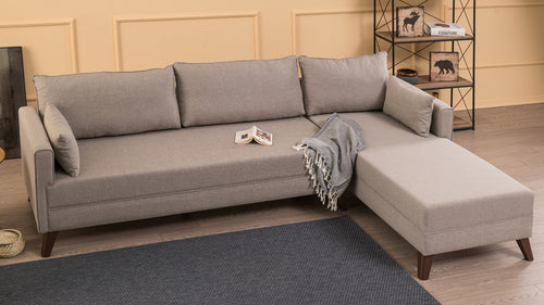 Ecksofa mit Chaiselongue Rechts, 3-Sitzer, aus Stoff, Bella 1 Creme (1)