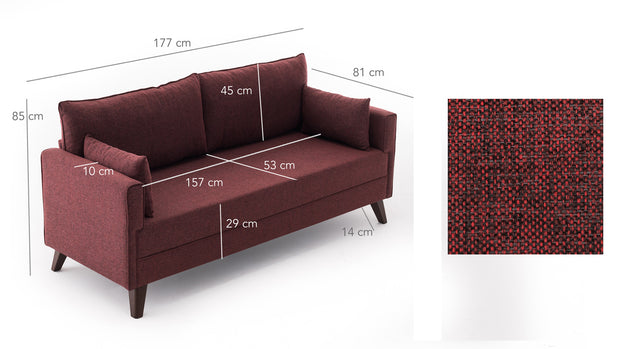 Sofa 2-Sitzer mit Stoff, Bella Bordeaux (6)