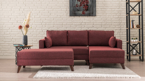 Ecksofa Schlaffunktion mit Chaiselongue Rechts, 4-Sitzer, aus Stoff, Bella 2 Bordeaux