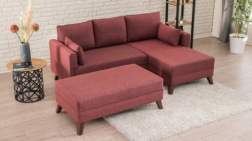 Ecksofa Schlaffunktion mit Chaiselongue Rechts, 4-Sitzer, aus Stoff, Bella 2 Bordeaux (1)