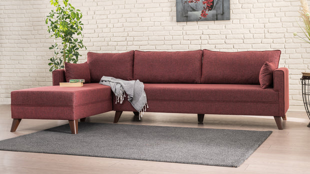 Ecksofa mit Chaiselongue Links, 3-Sitzer, aus Stoff, Bella 1 Bordeaux