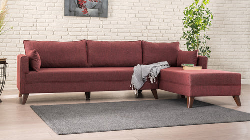 Ecksofa mit Chaiselongue Rechts, 3-Sitzer, aus Stoff, Bella 1 Bordeaux