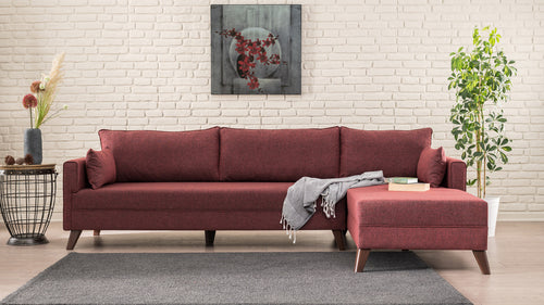 Ecksofa mit Chaiselongue Rechts, 3-Sitzer, aus Stoff, Bella 1 Bordeaux (1)