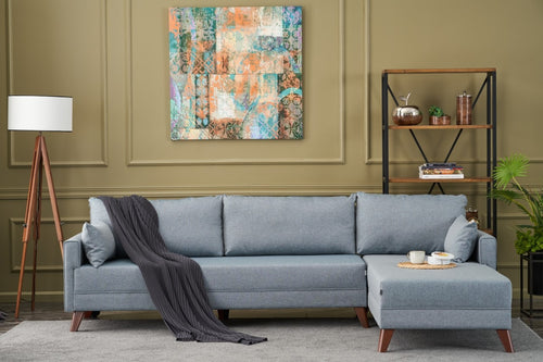 Ecksofa mit Chaiselongue Rechts, 3-Sitzer, aus Stoff, Bella Blau