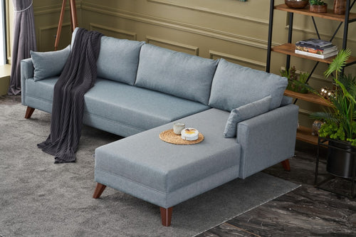 Ecksofa mit Chaiselongue Rechts, 3-Sitzer, aus Stoff, Bella Blau (1)