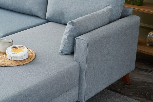 Ecksofa mit Chaiselongue Rechts, 3-Sitzer, aus Stoff, Bella Blau (2)