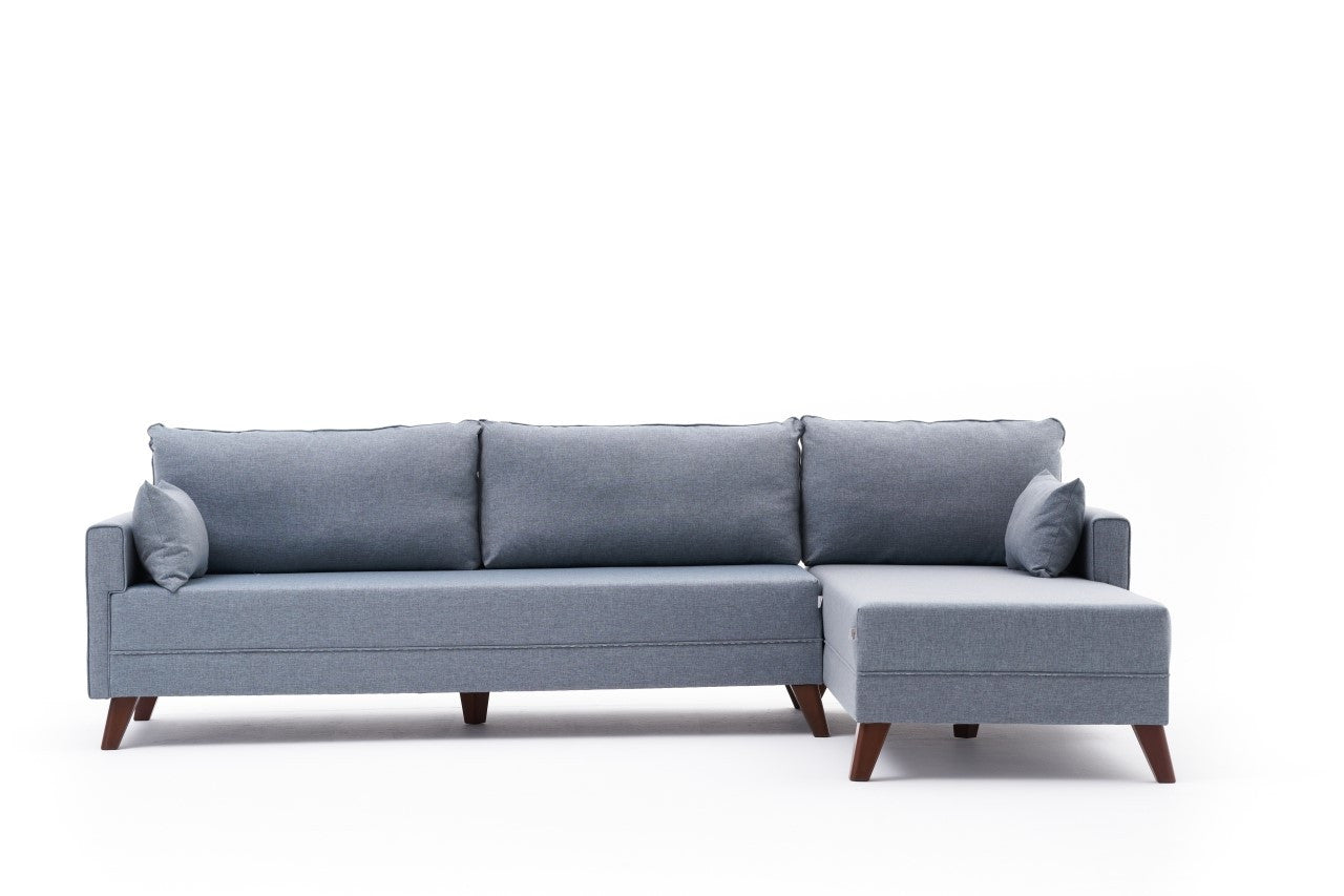 Ecksofa mit Chaiselongue Rechts, 3-Sitzer, aus Stoff, Bella Blau (4)