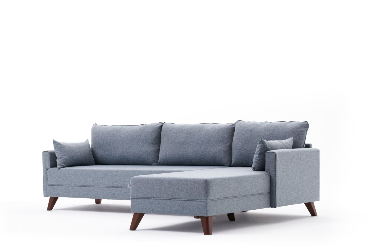 Ecksofa mit Chaiselongue Rechts, 3-Sitzer, aus Stoff, Bella Blau (5)