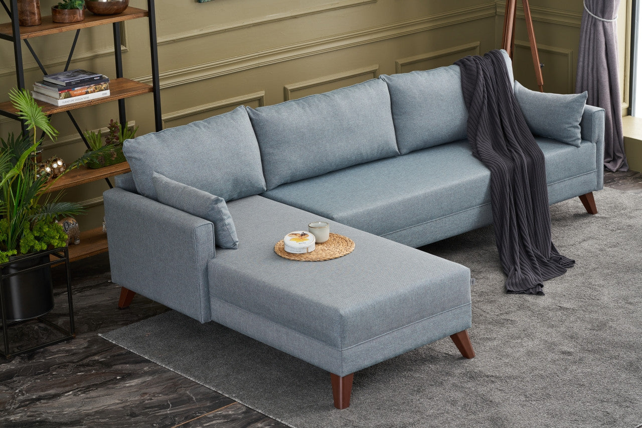 Ecksofa mit Chaiselongue Links, 3-Sitzer, aus Stoff, Bella Blau (1)