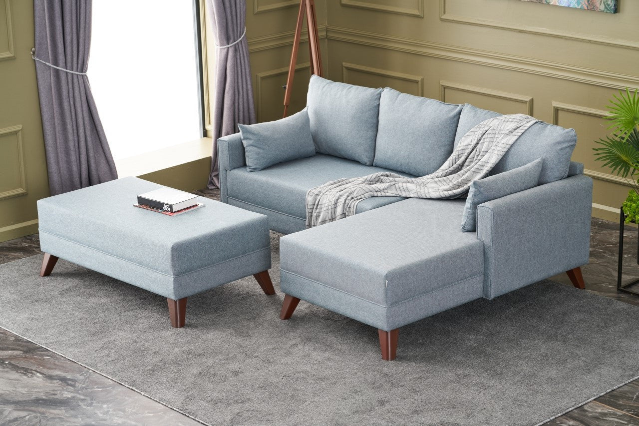 Ecksofa mit Chaiselongue Rechts, 4-Sitzer, aus Stoff, Bella Mini Blau (1)