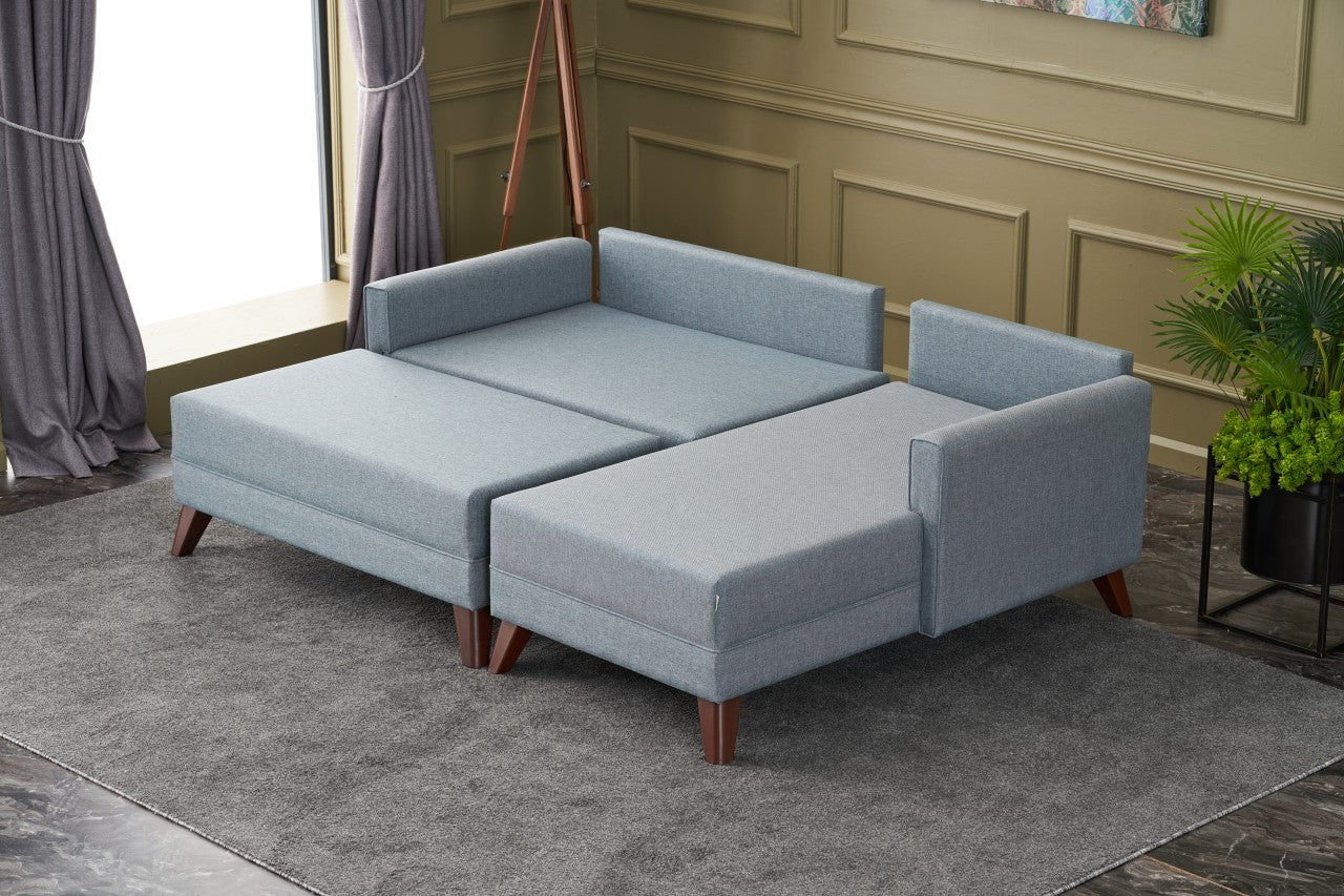 Ecksofa mit Chaiselongue Rechts, 4-Sitzer, aus Stoff, Bella Mini Blau (4)