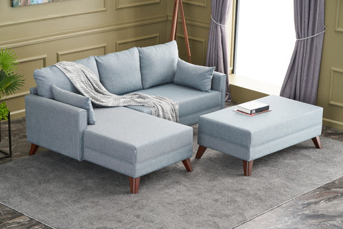 Ecksofa mit Chaiselongue Links, 4-Sitzer, aus Stoff, Bella Mini Blau (1)