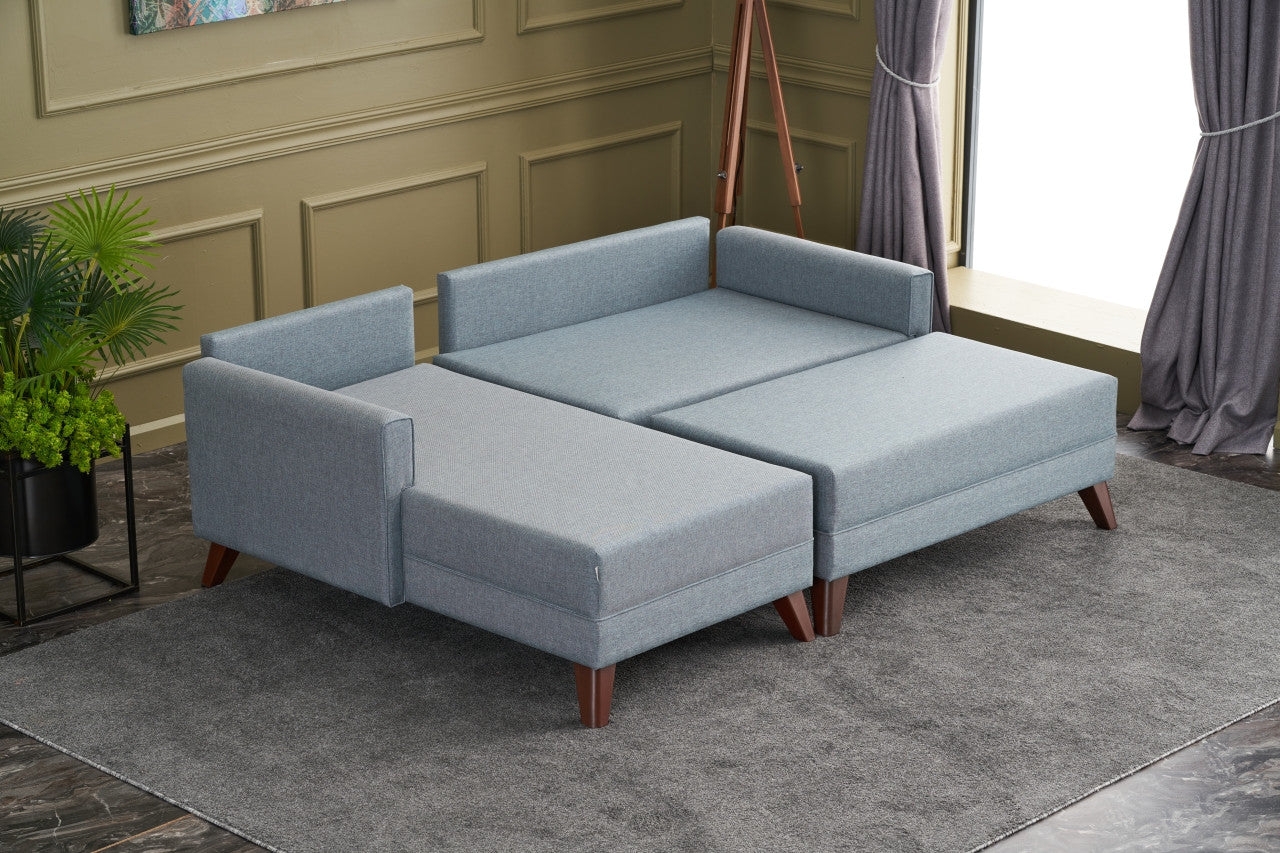 Ecksofa mit Chaiselongue Links, 4-Sitzer, aus Stoff, Bella Mini Blau (4)